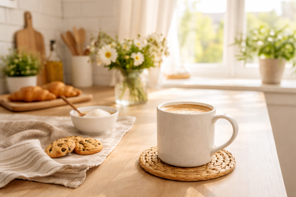 Sunlit kitchen and coffee moment